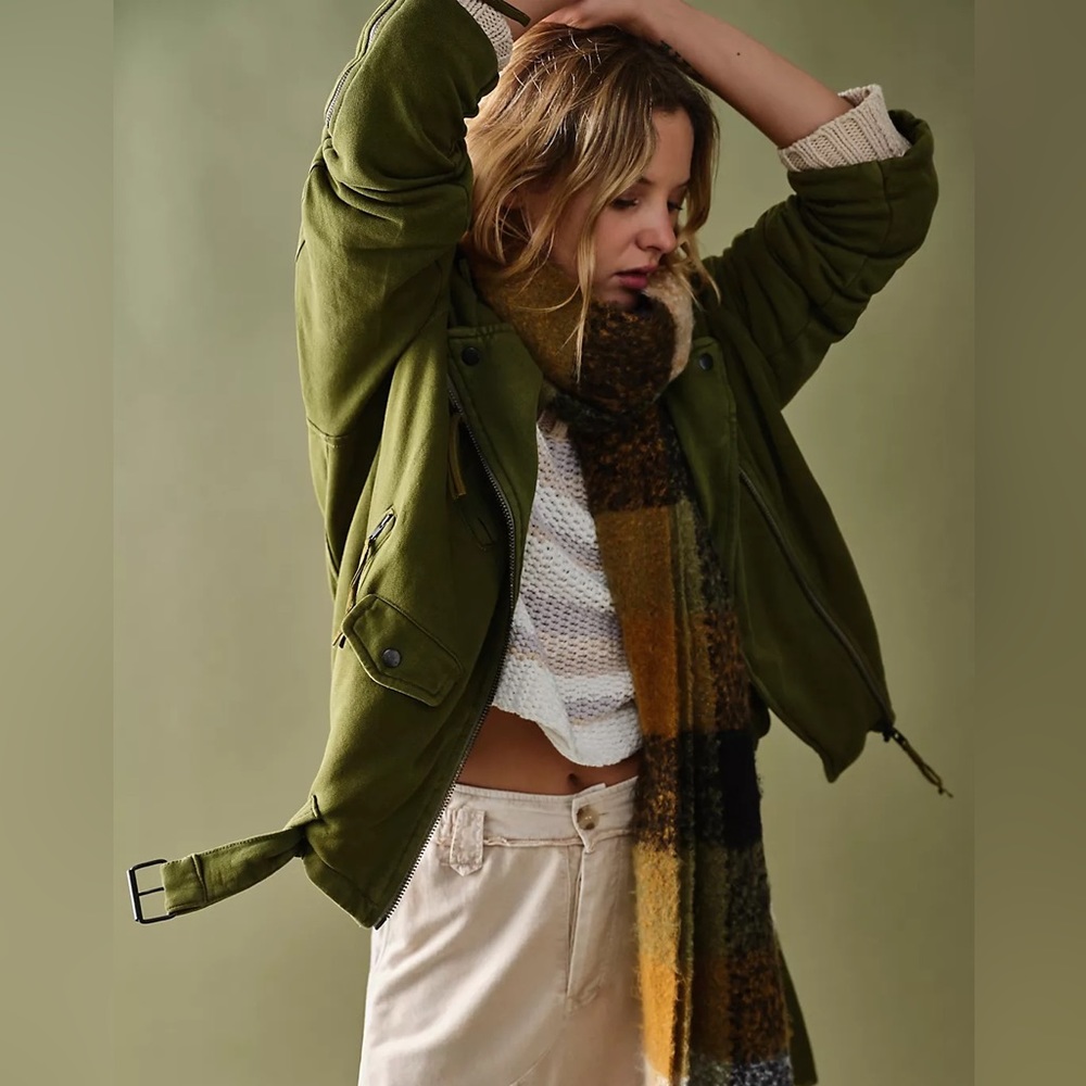 NWT Free People Rebel Rebel Knit Moto Jacket - Olive Sparrow (Small) - Picture 2 of 5